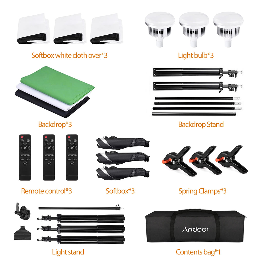 Andoer Studio Photography Light Kit Softbox Lighting Set 85W for Studio Portrait Product Photo Live Streaming Video Recording