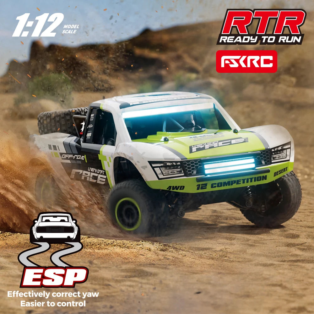 Hb-Rd1201-1204 1:12 Scale 4WD High-Speed Remote Control Car with LED Light 2.4GHz Frequency 45km/h RC Short Truck Toy Model