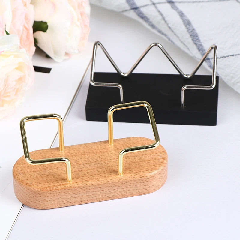Desktop Business Card Holder, Solid Wood Display Stand for Office