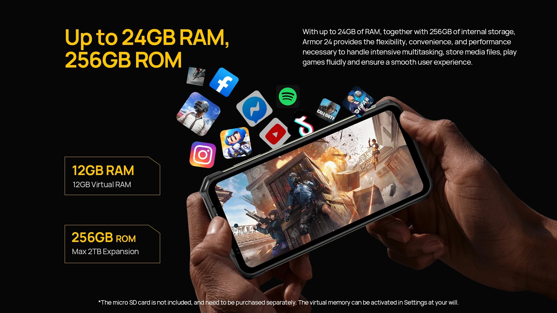 Ulefone Armor 24 Rugged Phone, 22000mAh, Up to 24GB + 256GB, 6.78 ", 120Hz Smartphone, 64MP + 64MP, NFC Phone, Global Version