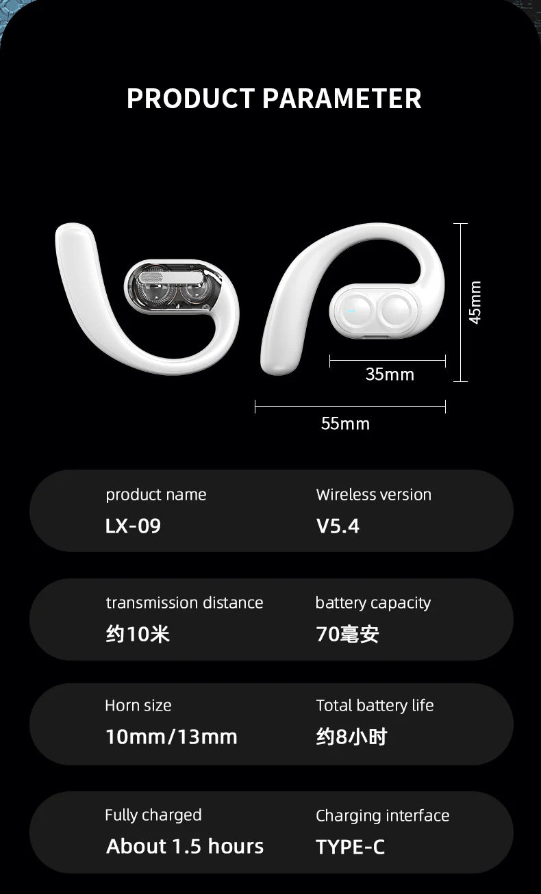 Bluetooth 5.4 Wireless Headphones Gaming Earphone Noise Canceling Ultra Long Battery Life Headset Open-Ear Stereo Sports Earbuds