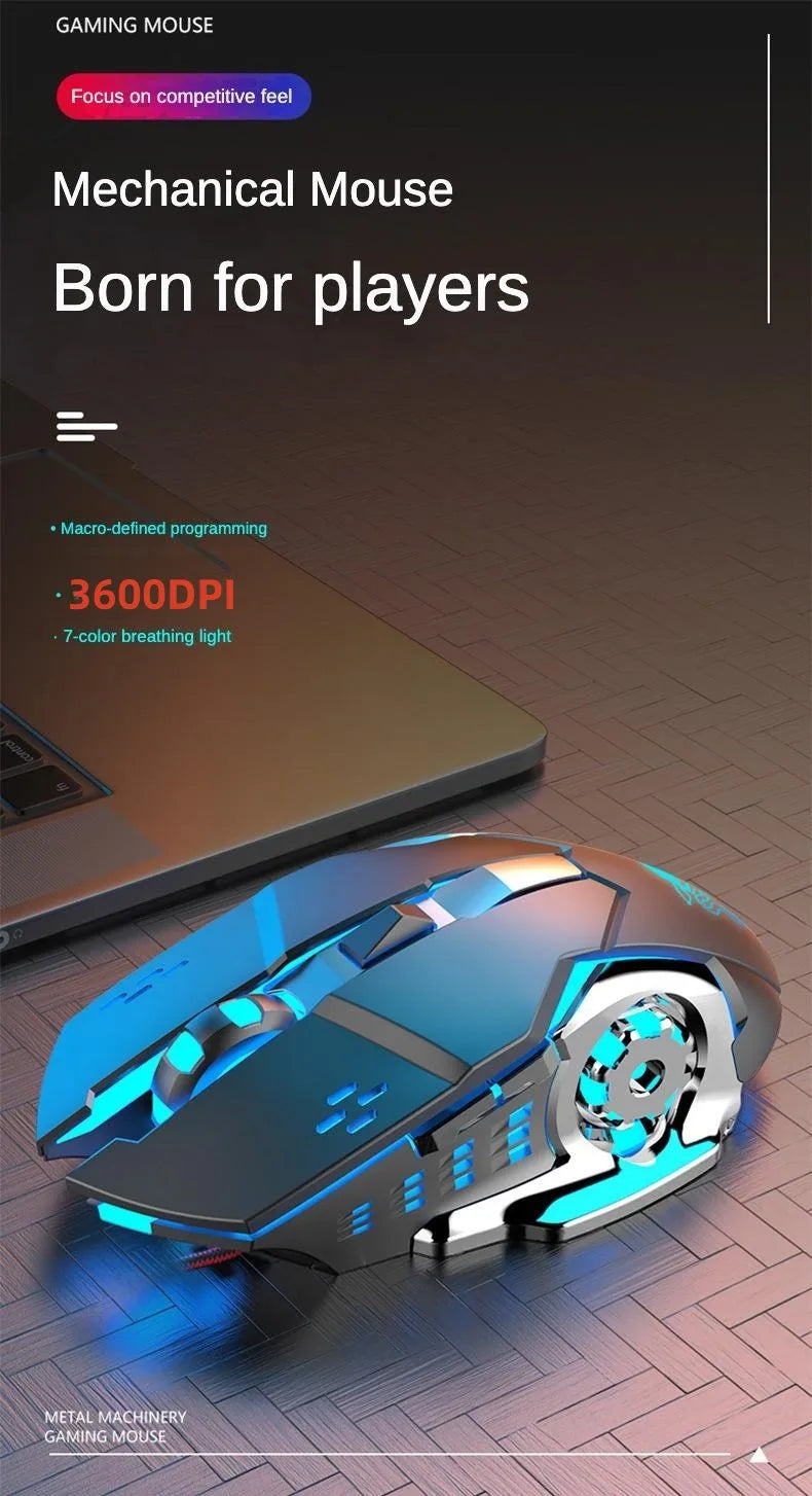 Wireless Computer Gaming Mouse, Mice With LED Backlit, Ergonomic Gamer Mouse With 6 Silent Buttons, 3 Adjustable DPI for PC
