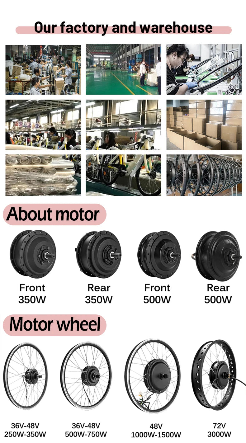 Fat Electric Bike 36V 48V 500W 750W Electric Fat tire Snow Bike Front Rear Wheel Hub Motor 4.0Tyre  20in 24in 26in