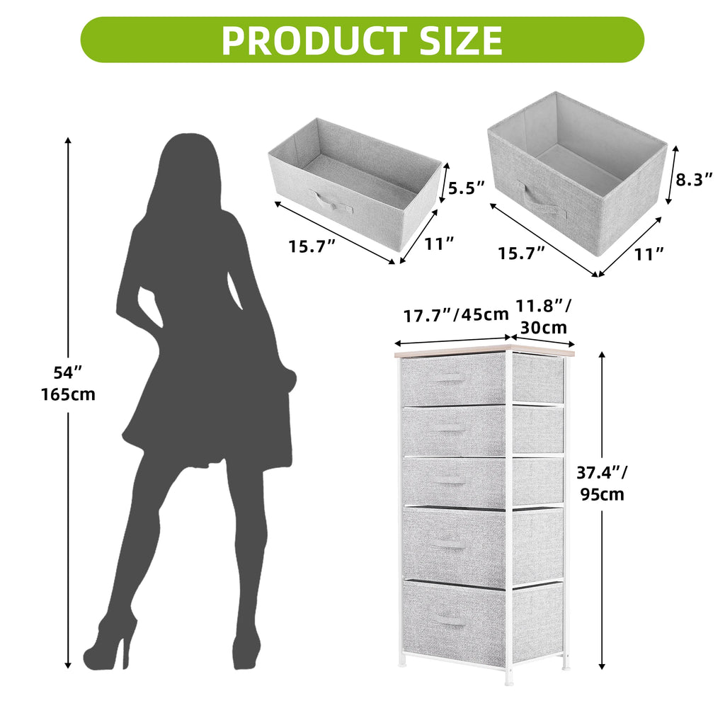 YITAHOME 5-Drawer Fabric Dresser - Steel Frame & Wood Top with Easy-Pull Bins, Storage Organizer for Bedroom, Living Room