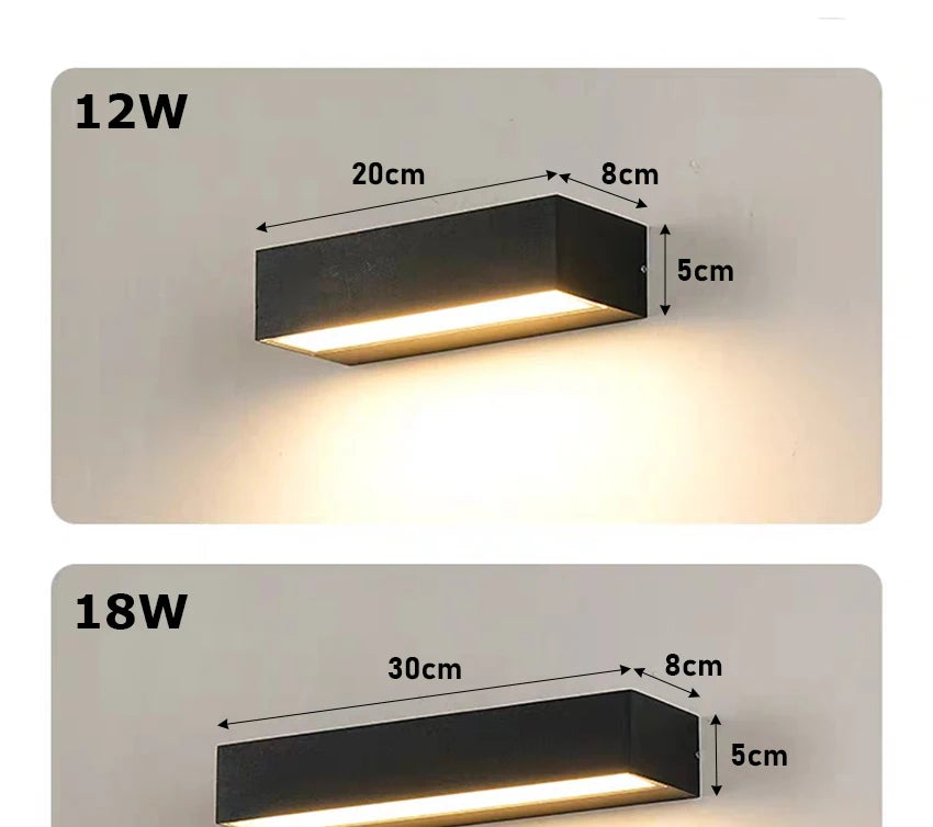 12W 18W 30W LED Wall Lamp Outdoor Waterproof Strip Wall Lights Porch Sign Lighting Courtyard Garden Decor Light Fixture Aluminum