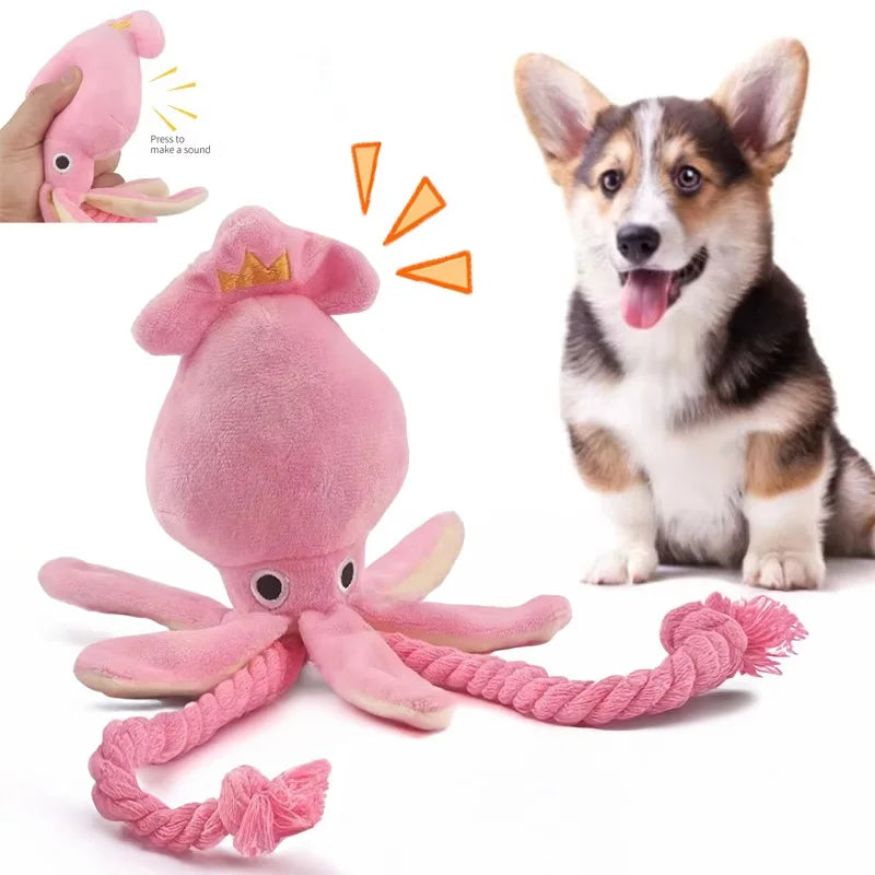 Pet Plush Toy for Small Large Dogs Cats Molar Training Squeaky Toys Octopus Shape Interactive Cotton Rope Toy Dog Accessories