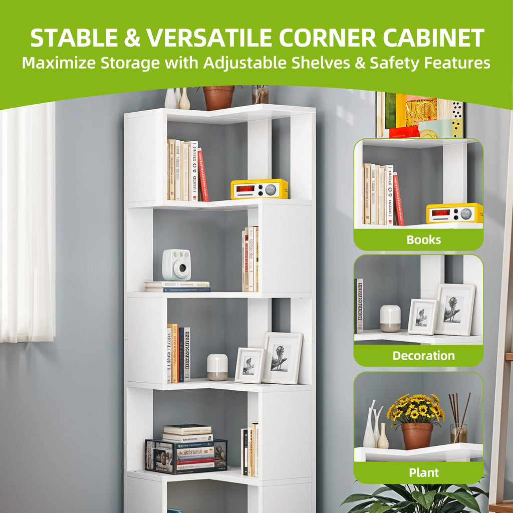 YITAHOME Wooden 5-Tier Corner Bookcase - Floor Standing Display Shelf 54x40x159.5cm for Living Room/Office