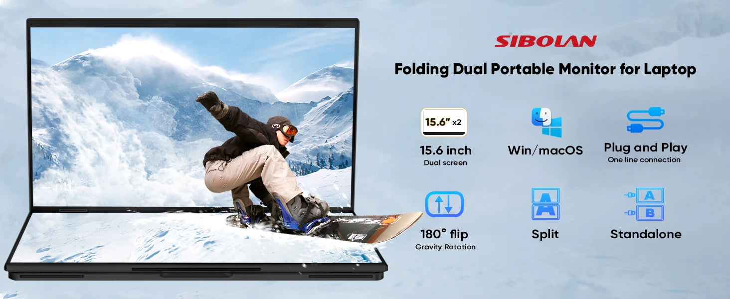 15.6 Inch FHD Dual Screen Extend LCD 1080P Monitor Portable Foldable Laptop Smart Gaming Triple Screen Display Computer Monitor