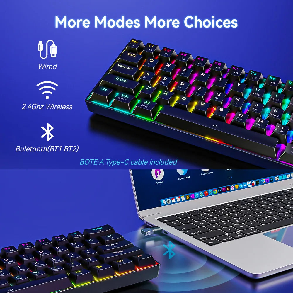 Wired Mechanical Keyboard Green Axis 68 Keys Hot-Swappable Side-Engraved Gradient E-Sports Gaming Keyboard