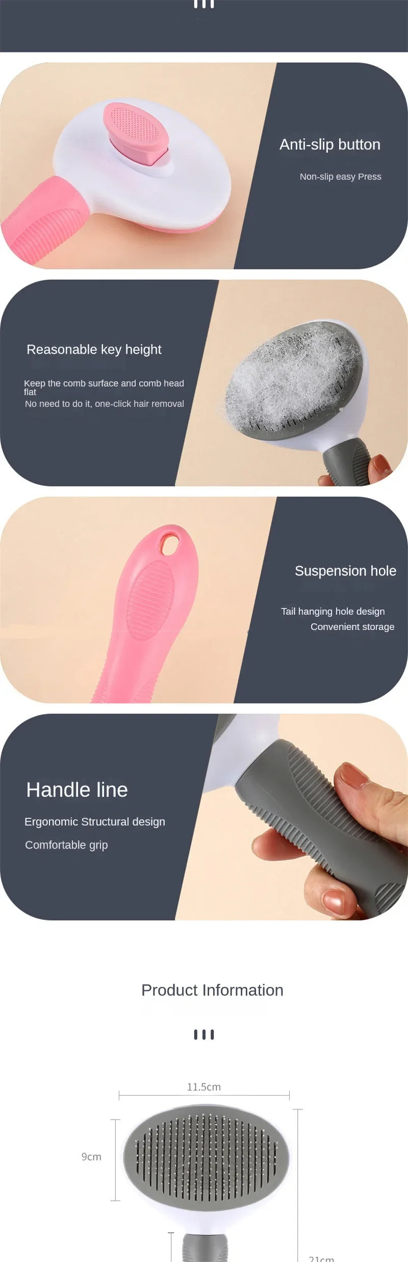 Pet Hair Remover Dog Brush Cat Comb Animal Grooming Tools Dogs Accessories Cat Pet Supplies Stainless Steel Beauty Massage Comb