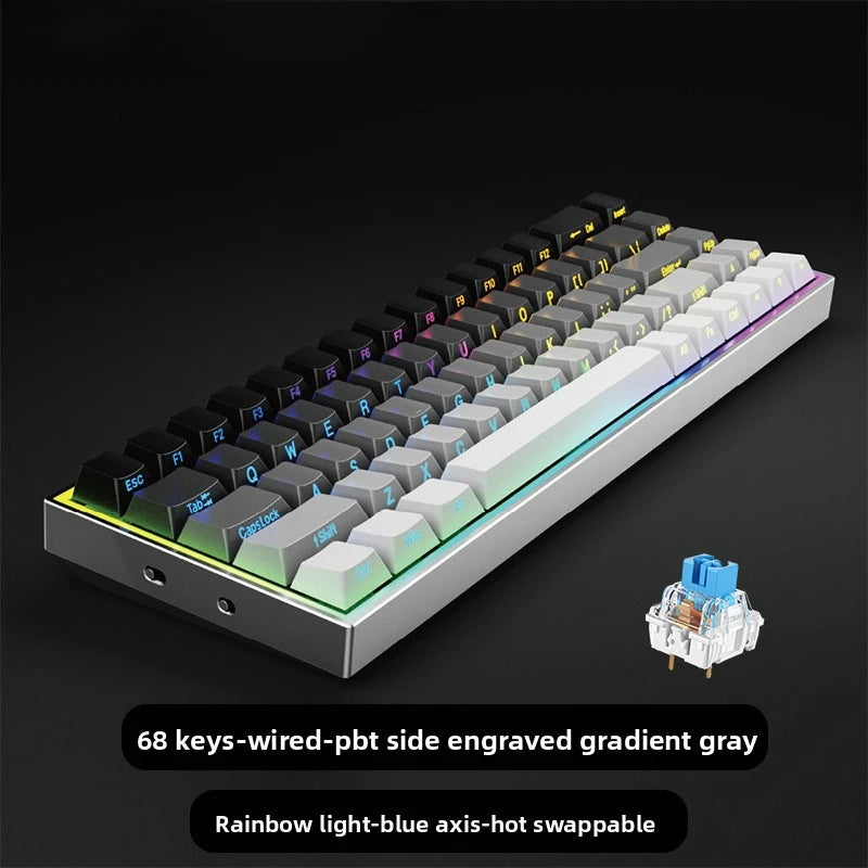 Wired Mechanical Keyboard Green Axis 68 Keys Hot-Swappable Side-Engraved Gradient E-Sports Gaming Keyboard