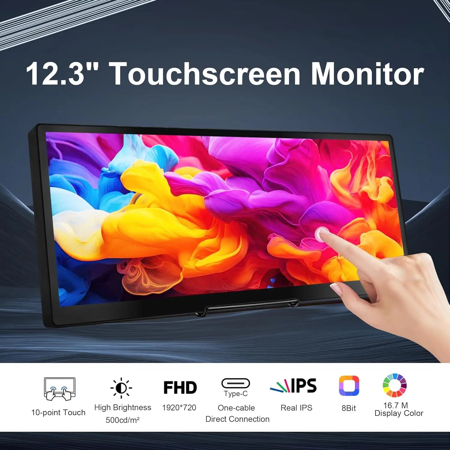 Wisecoco 12.3'' Touch Monitor Display IPS 1920x720 Portable Gaming Monitor for Raspberry Pi 5 4 3 Laptop PC GPU CPU Monitoring