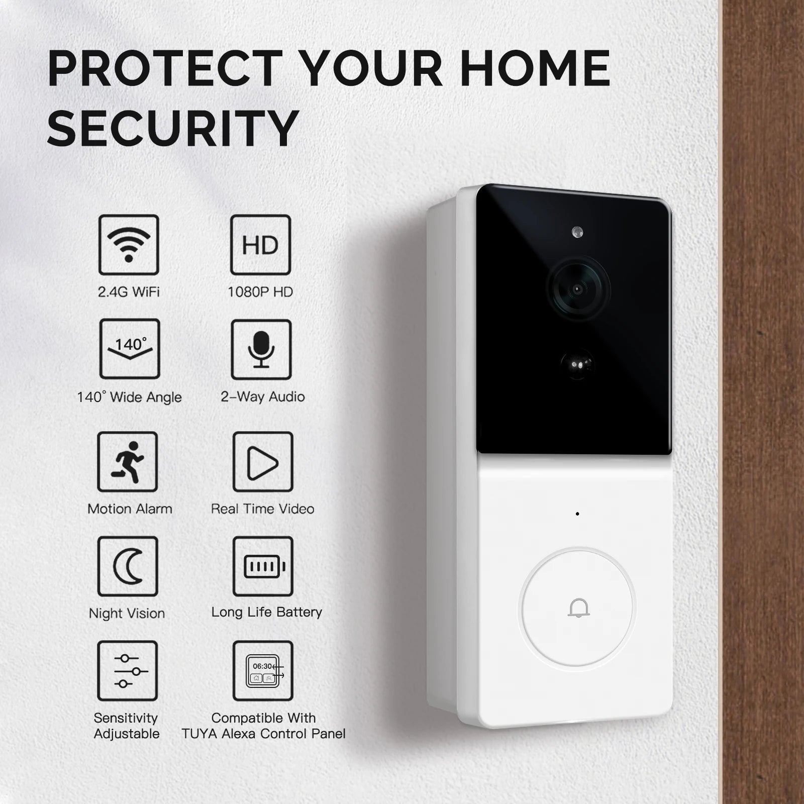 MOES Tuya Smart WiFi Video Doorbell Camera with 2-Way Audio Intercom, Night Vision & Wireless Door product  Home Security
