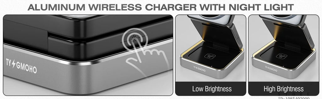 Wireless Charger 3-in-1,Portable Travel Foldable Charger Aluminum Stand for iPhone 15 14 13 12 Pro Max Plus Watch & Airpods