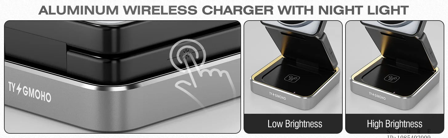 Wireless Charger 3-in-1,Portable Travel Foldable Charger Aluminum Stand for iPhone 15 14 13 12 Pro Max Plus Watch & Airpods