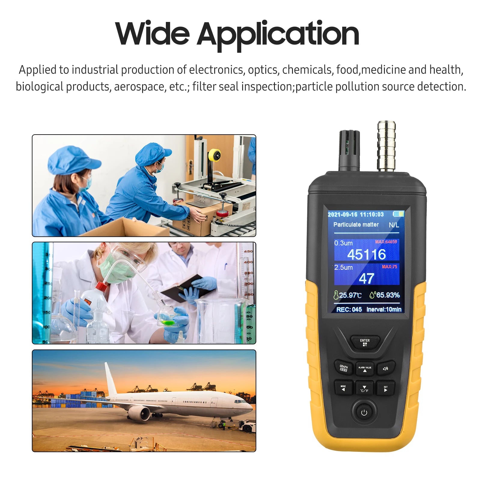Dust Particle Counter Air Quality Monitor TC-8100 High Sensitivity 3-channel Pm0.3/2.5/10um Temperature and Humidity Monitor