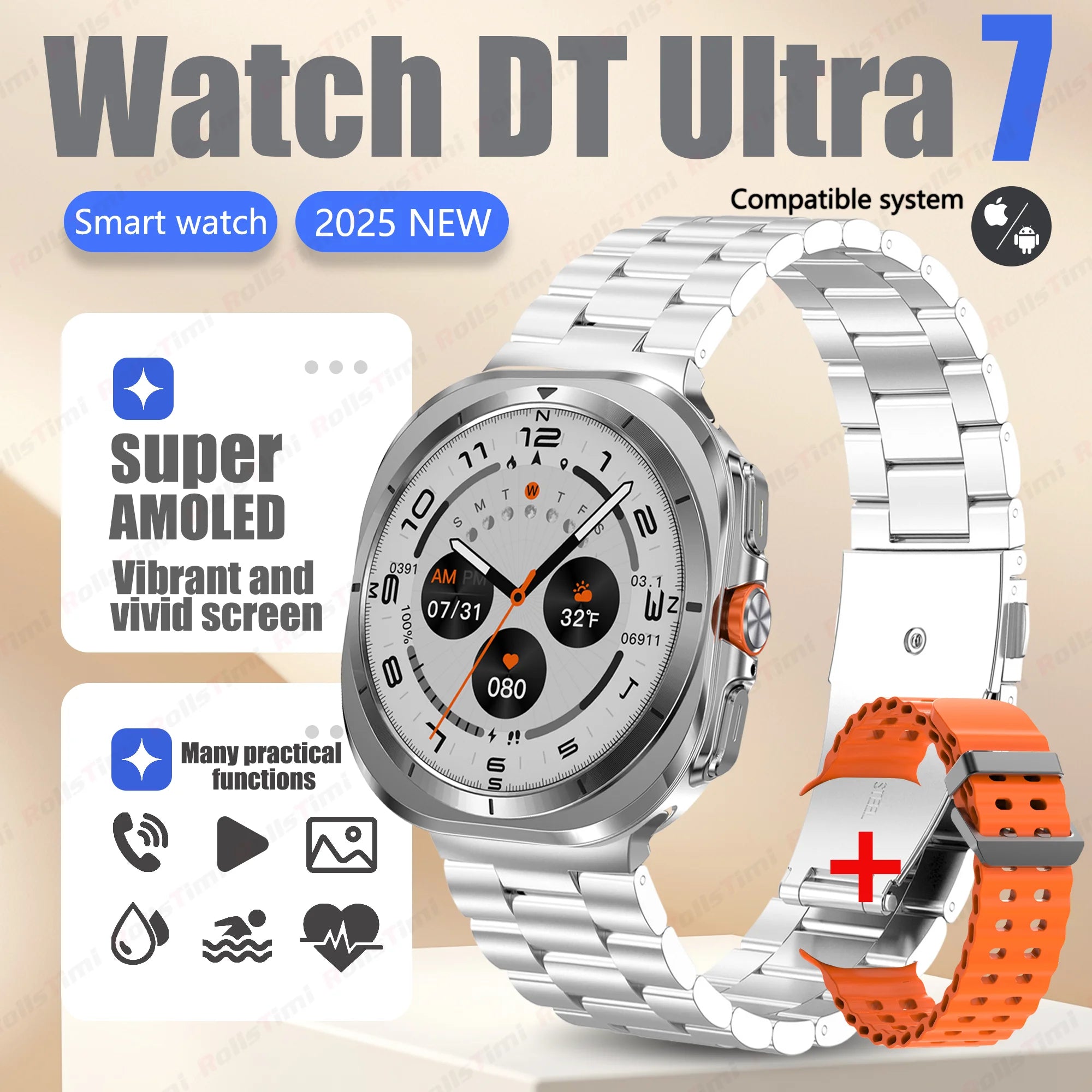 Smart Watch 7Ultra for Men ChatGPT Compass NFC 360*360 AMOLED Screen Heart Rate Monitor Bluetooth Call IP68 Waterproof Smartwat