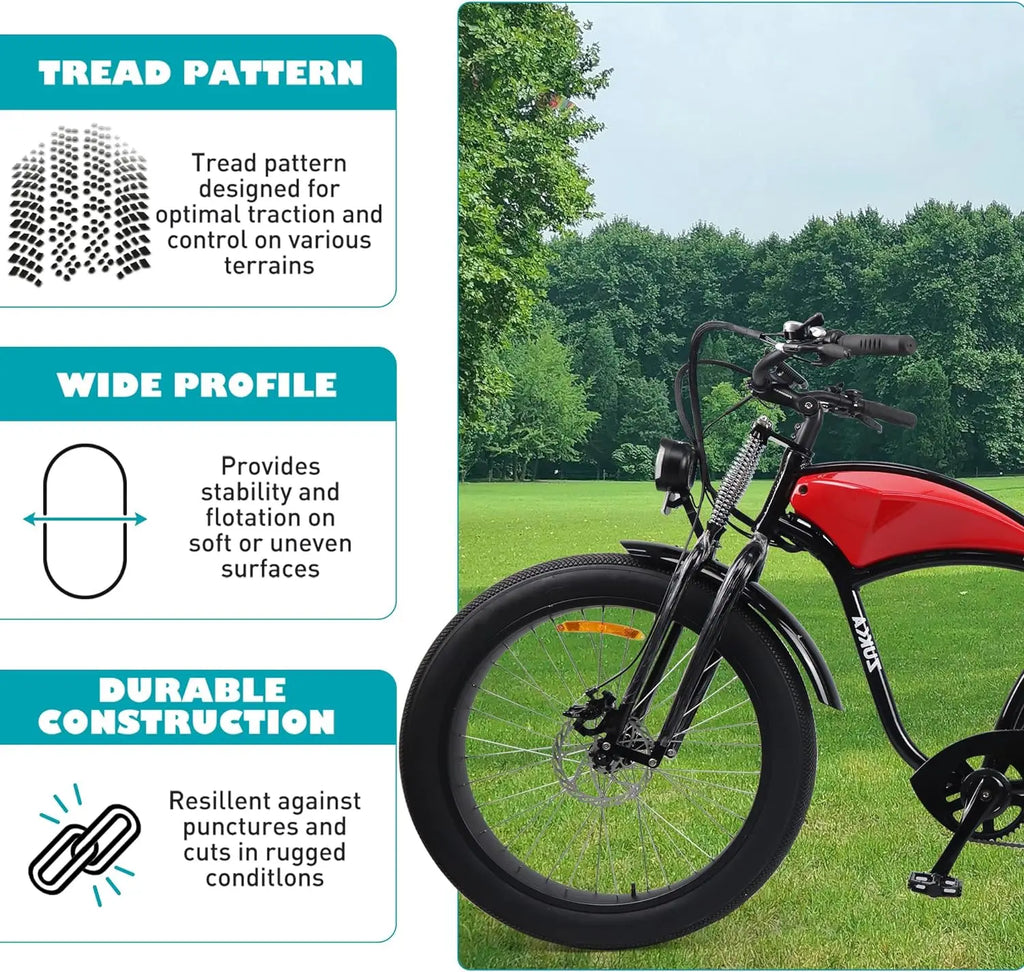 ZUKKA Fat Bike Tire 20/26x4.0 for Ebike Mountain Bike Heavy Duty High-Performance Wear-Resistant E-Bike Mountain Snow Bike Tire