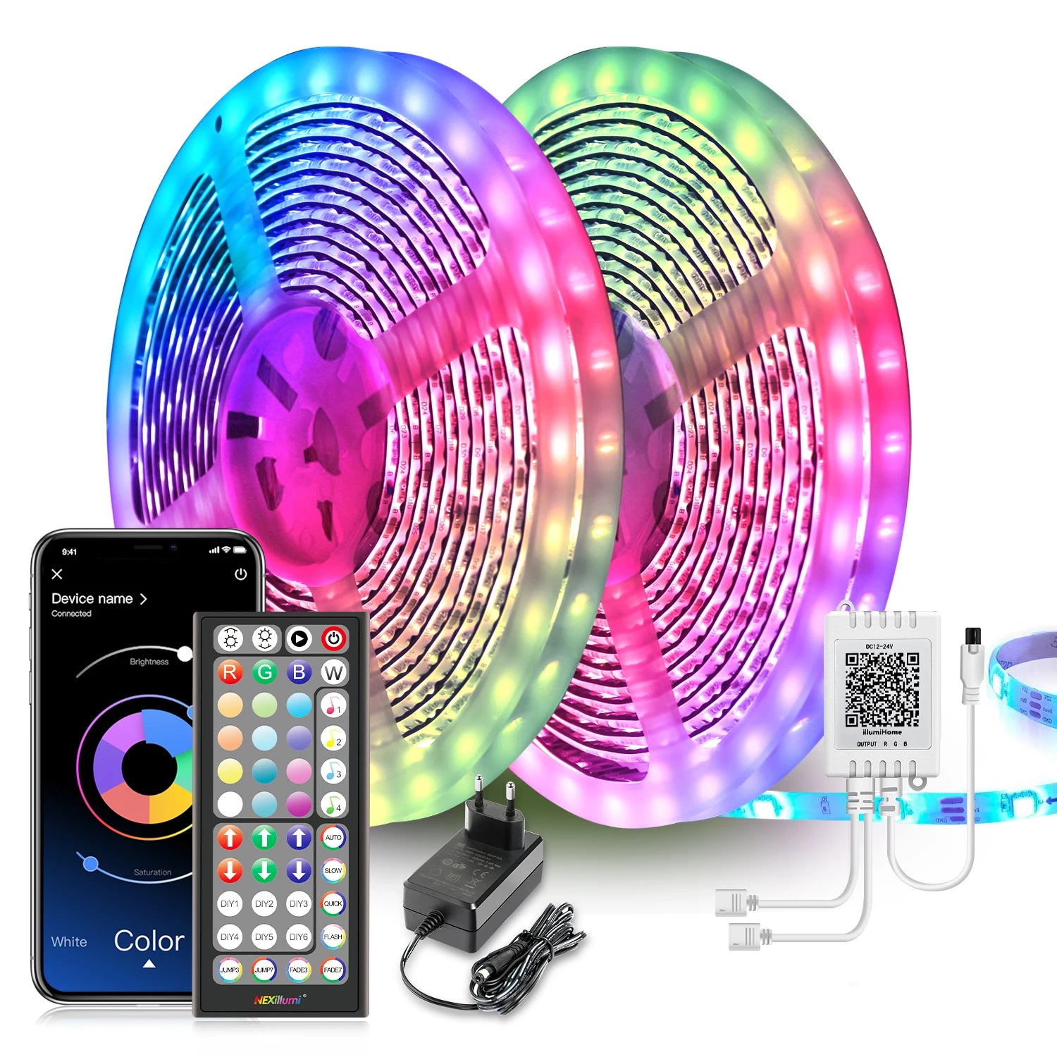 LED Strip Light 12V 18LEDS/M, RGB 5050 Lights,  Music Sync Color Changing, Built-in Mic, App Controlled LED Lights Rope Lights