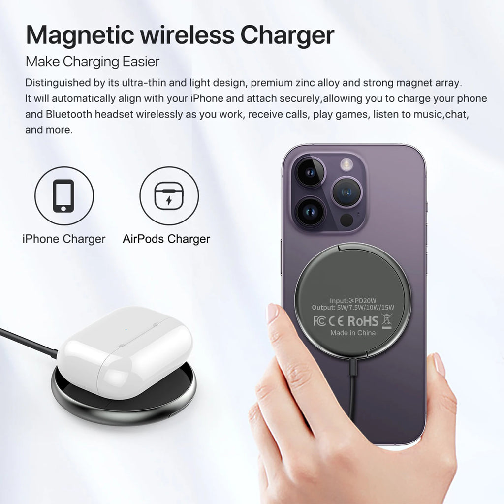 15w Maxsafe Wireless Pad Fast Charging Type-c Magnetic Car Wireless Charger For iPhone 14 13 16 15 Pro XS Max Mini X XR