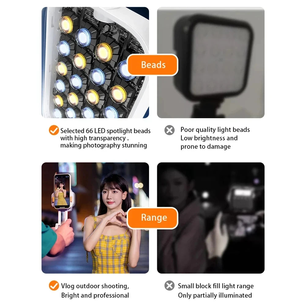 Portable Fill Light Desktop Integrated Folding Phone Stand Live Three Color Outdoor LED Light USB Rechargeable Photo Lamp