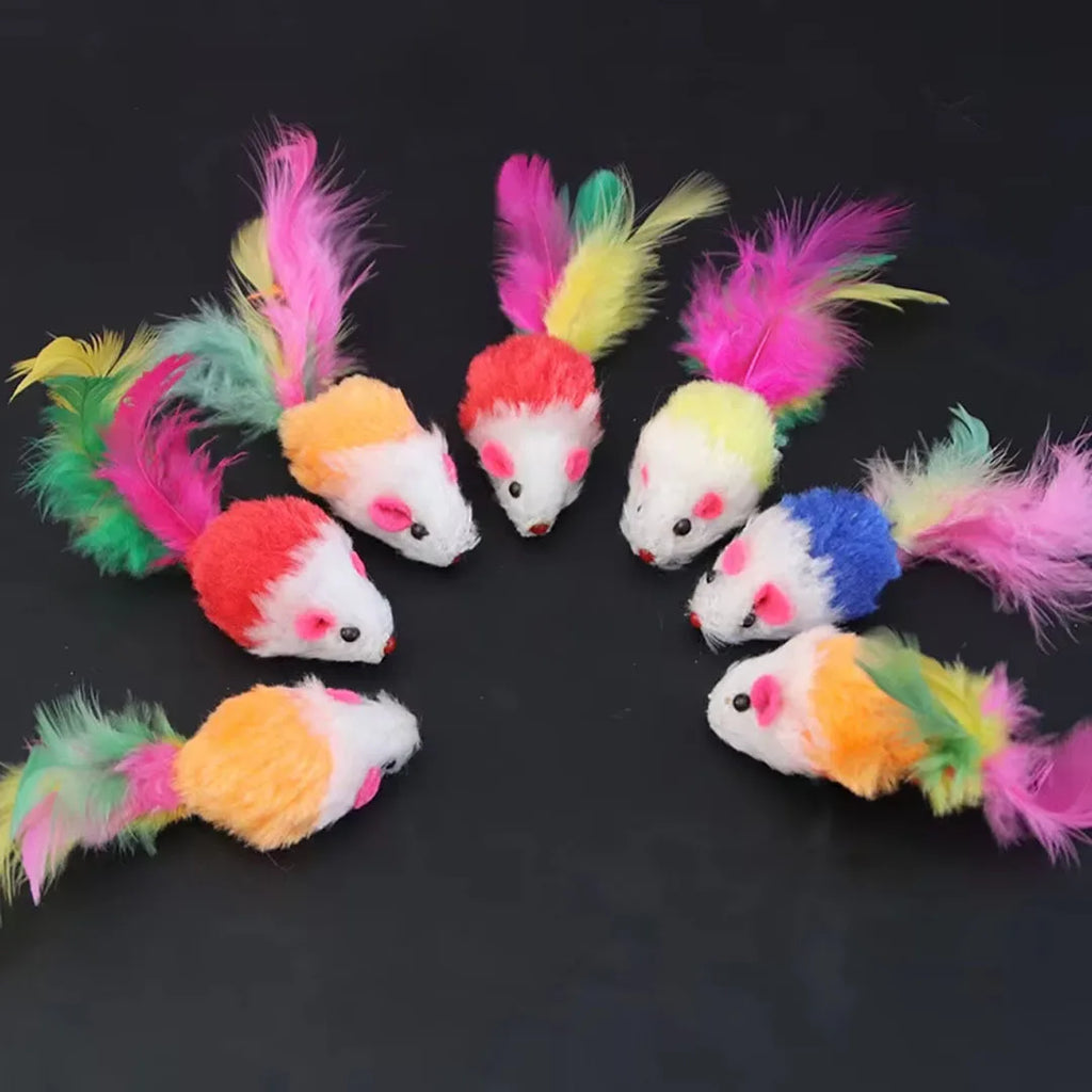 Pet Cat Toys Interactive Cute Soft Fleece False Mouse Colorful Feather Funny Playing Training Toy for Cats Kitten Supplies