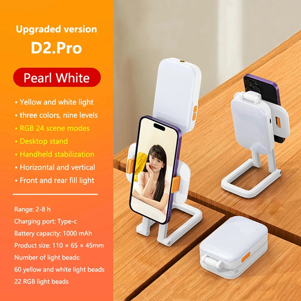 Portable Fill Light Desktop Integrated Folding Phone Stand Live Three Color Outdoor LED Light USB Rechargeable Photo Lamp