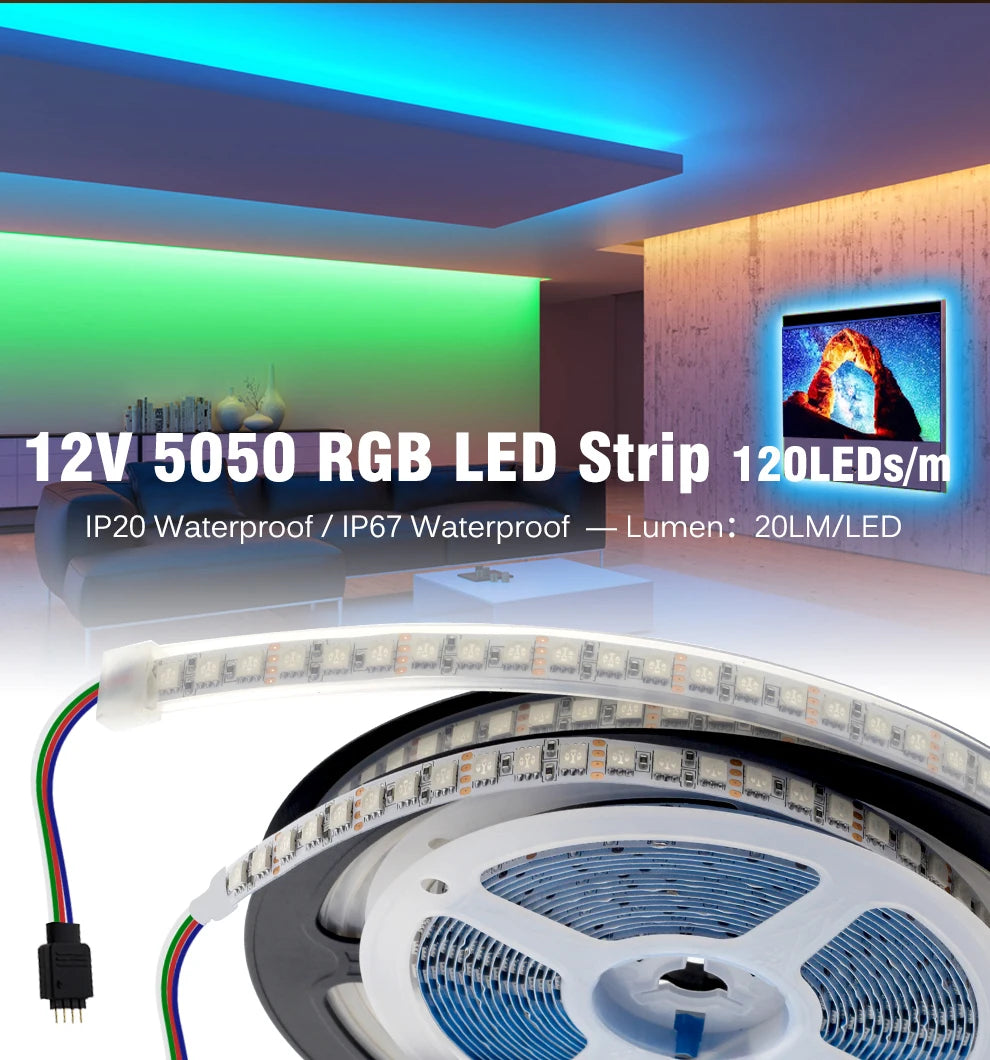 LED Strip 5054 DC12V 120LEDs/m High Flexible Tape Light 3000K 4000K 6000K 7000K IP67 High Brightness LED Strip 5m/lot