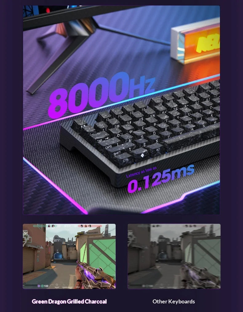 SKN Qinglong Mechanical Keyboard Gaming Custom Wireless Tri Mode Dual 8K Composite Carbon Fiber RGB Backlit Suspension Office