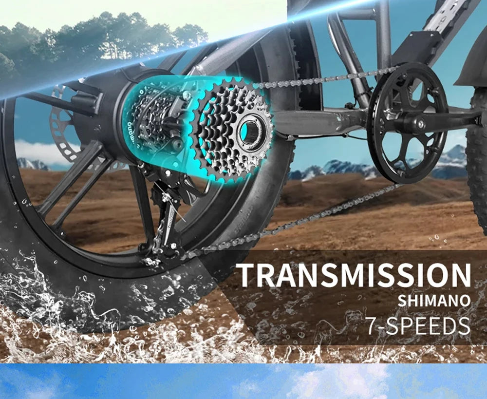 Electric Bike 48V60Ah 1500W 20 Inch Fat Tire Ebike for Adults Mountain Off-Road Dual Batteries Electric Bicycle free of duty