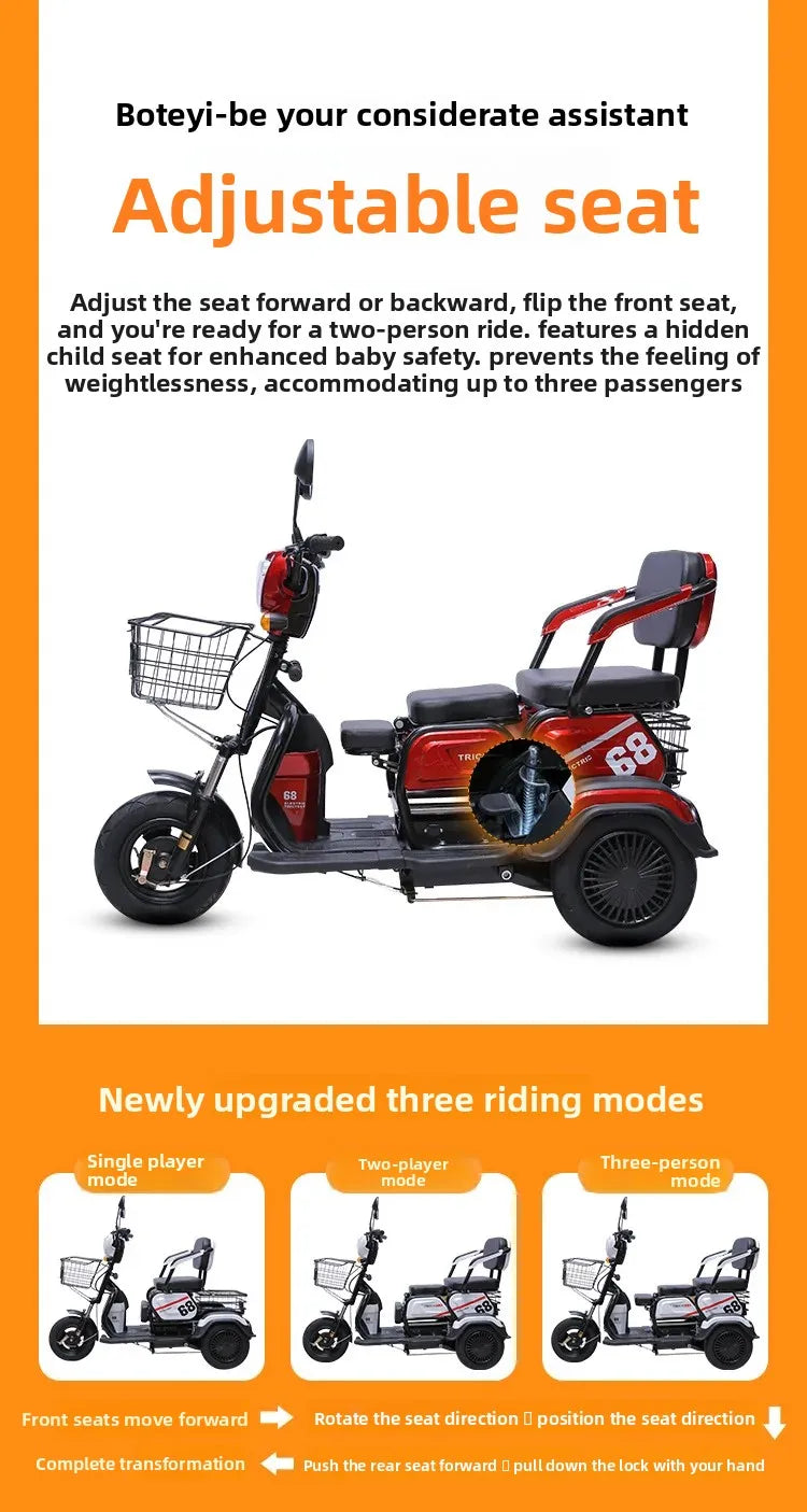 1000W 20ah Electric tricycle adult elderly scooter small household mini female Electro bike range 60km