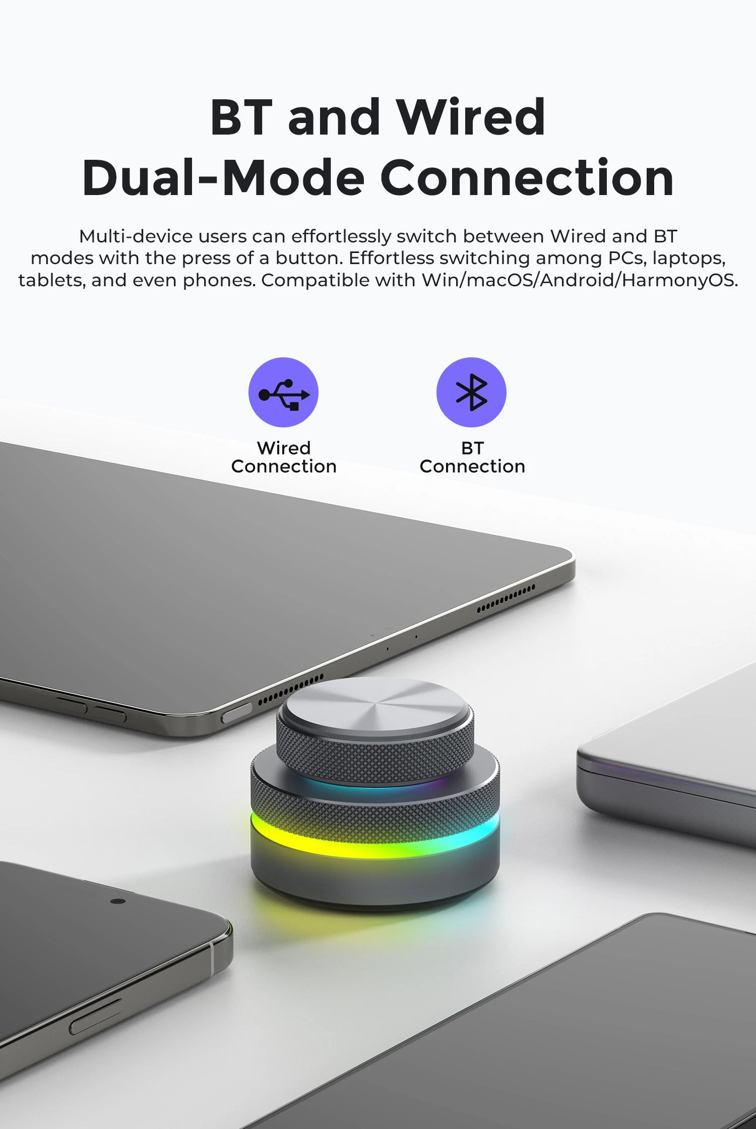 Desktop Wired Aluminum Alloy Dual-Layer Knob Wireless Custom Keyboard RGB Custom Control Volume Knob Multimedia Office Shortcut