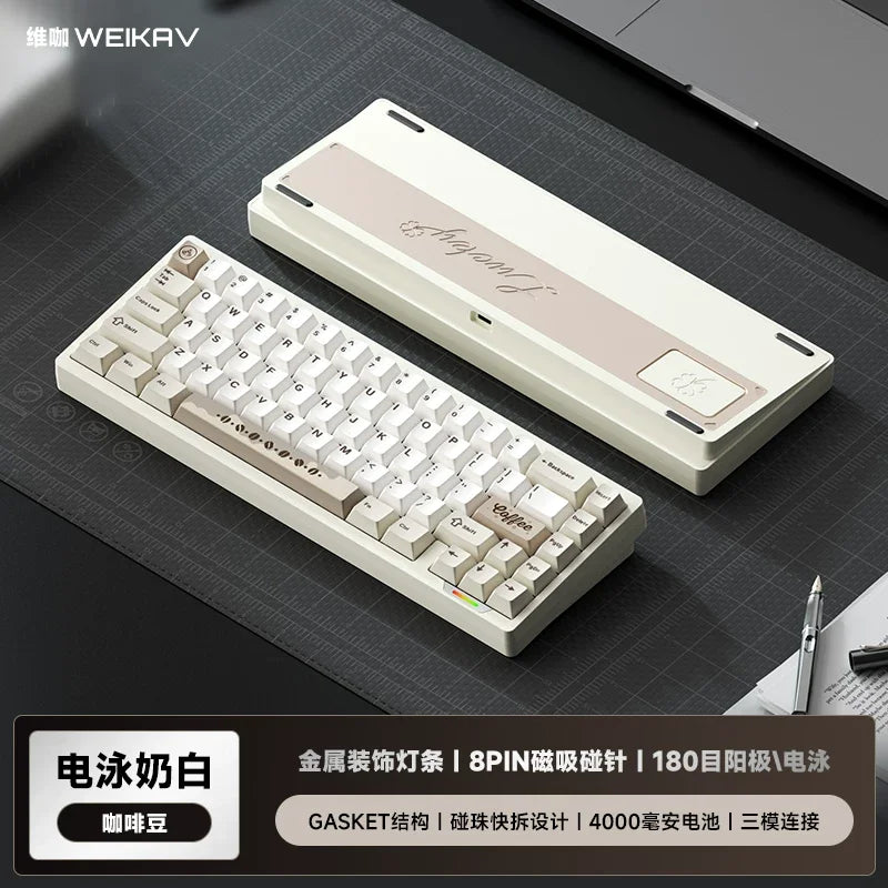 WEIKAV lucky65 V3 Gaming Keyboard Wireless Aluminum Alloy RGB Tri-mode Bluetooth Mechanical Keyboard CNC Gasket Quick Release