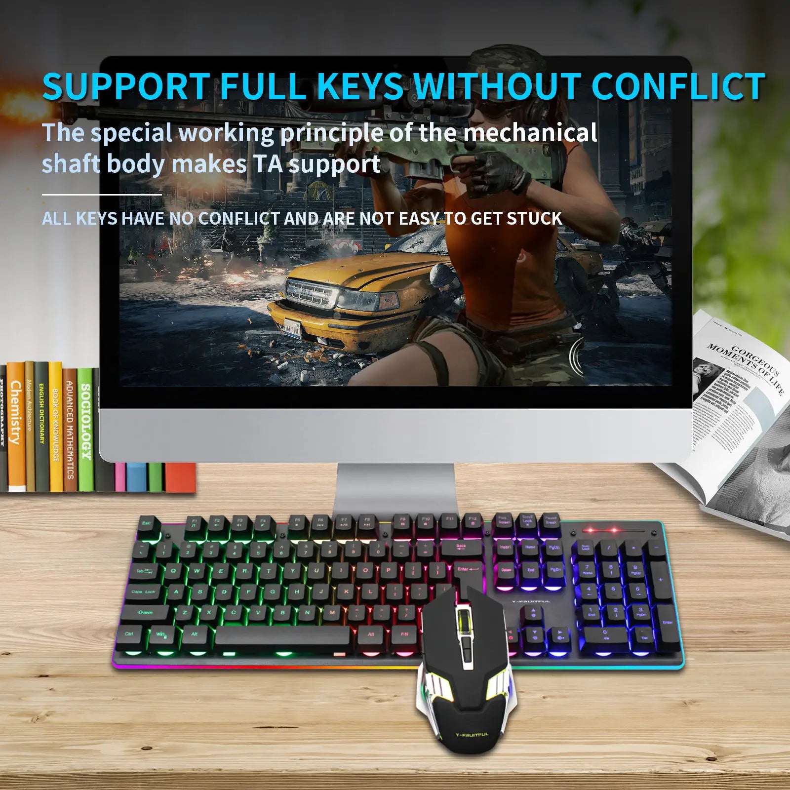 104 Keys RGB Computer Ergonomic Gamer Keyboard Mouse Wireless USB Rechargeable Gaming Mechanical Keyboard And Mouse Set Combos