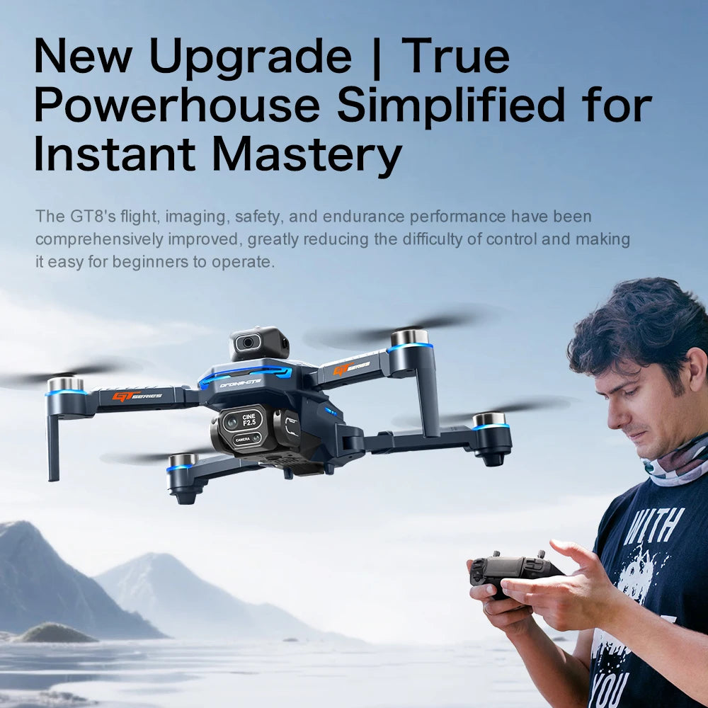 NEW GT8 Drone Obstacle Avoidance Belt 4.3-inch Screen Brushless 2.4G Optical Flow 8K HD Dual Camera Foldable Quadcopter Aircraft