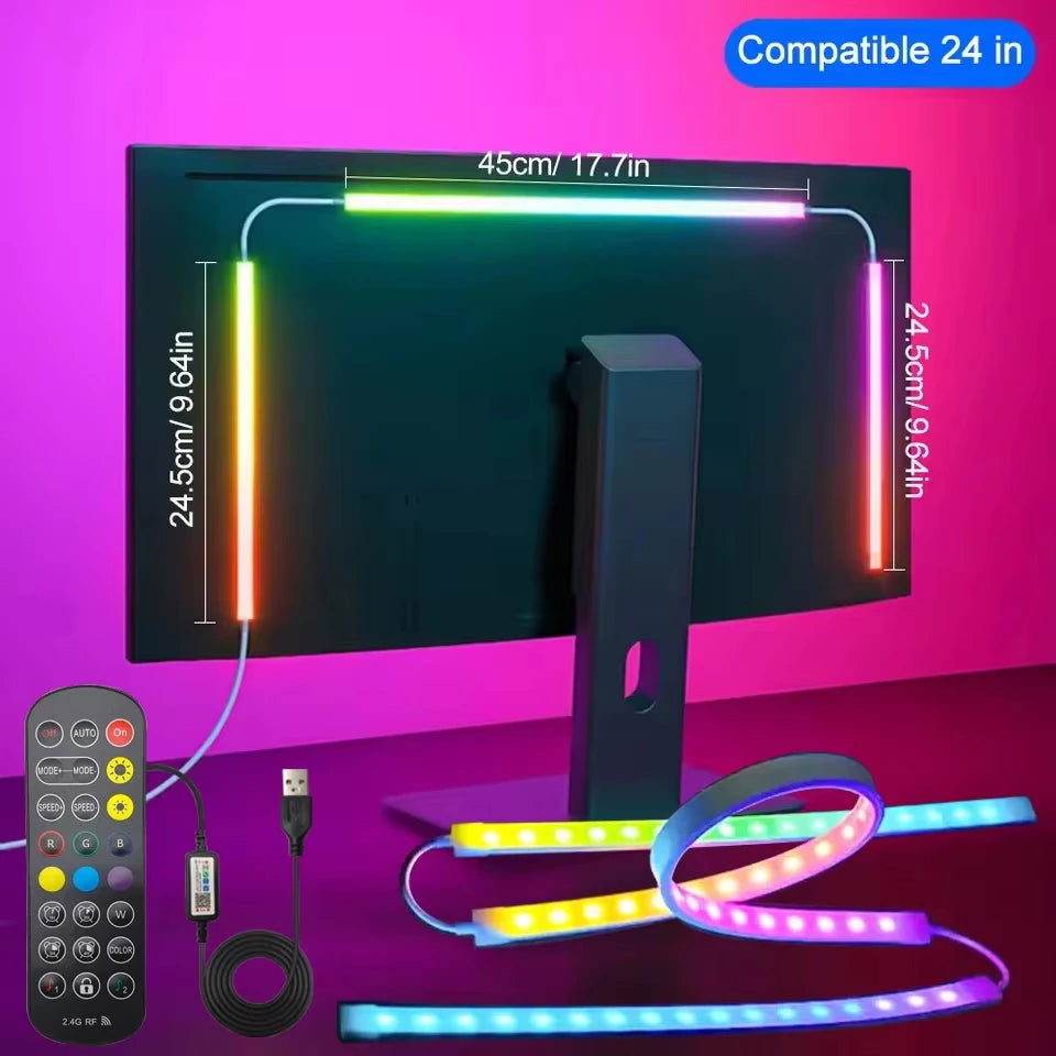 24-34inch Monitor LED RGBIC Gaming Neon Backlight Sync with App USB Powered 5V LED Light for PC Sync Music Lighting for Computer