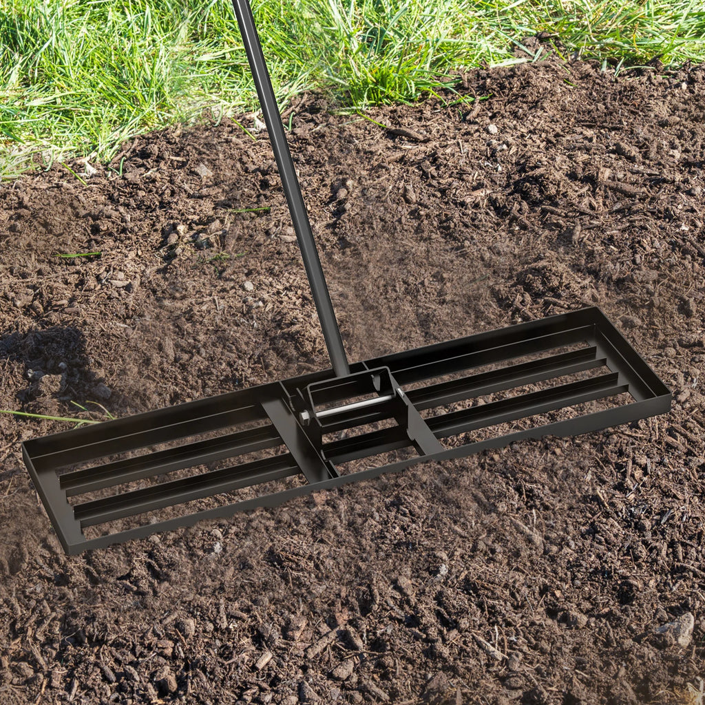 Lawn Leveling Rake Metal, Lawn Rake with Ergonomic Handle, Leveling Sand Soil, Rake Surface Leveler, Lawn Tool