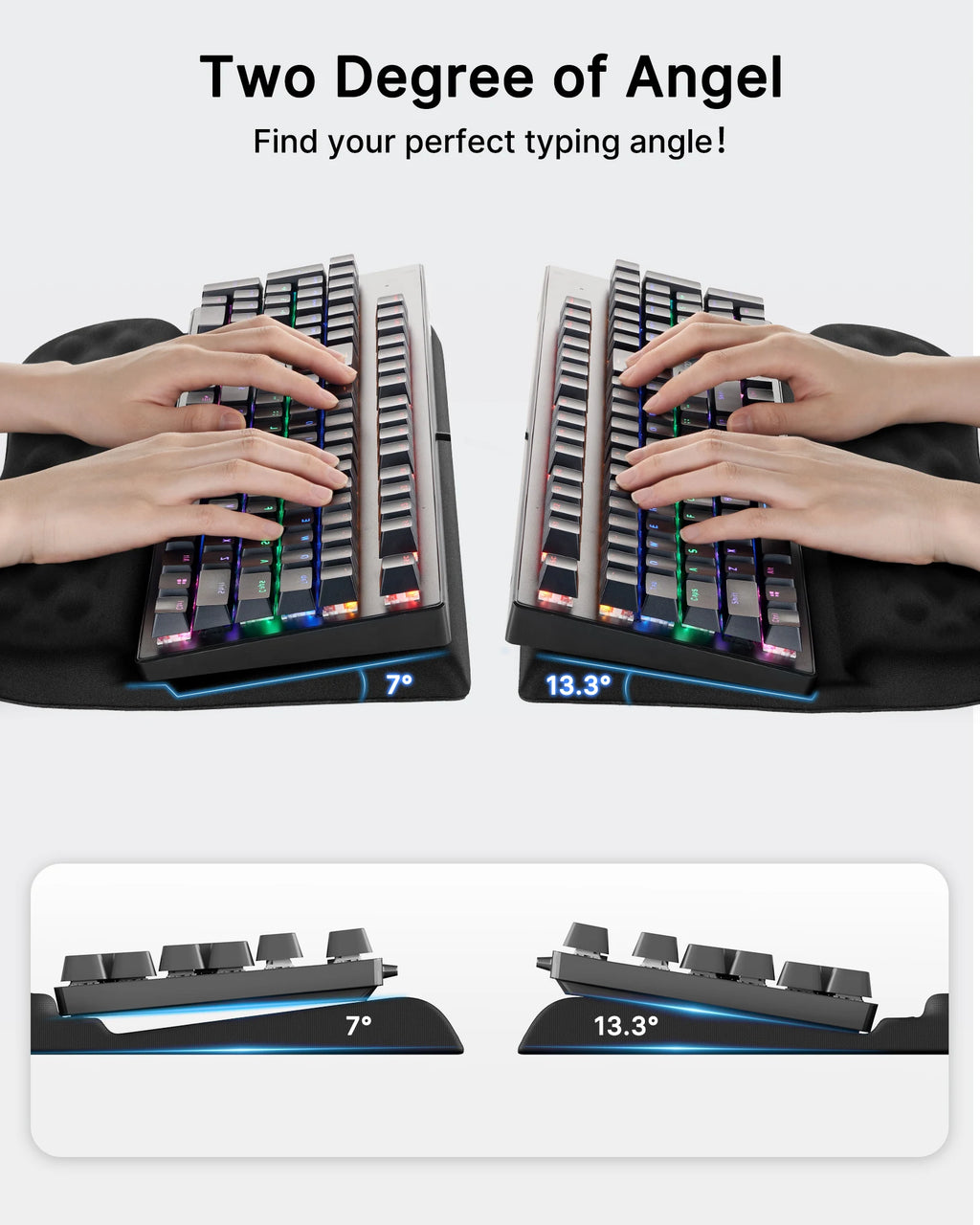 Computer Keyboard Wrist Rest for Desktop, 2 Angle Adjustment Ergonomic Keyboard Riser Holder Stand with Wrist Support for Office