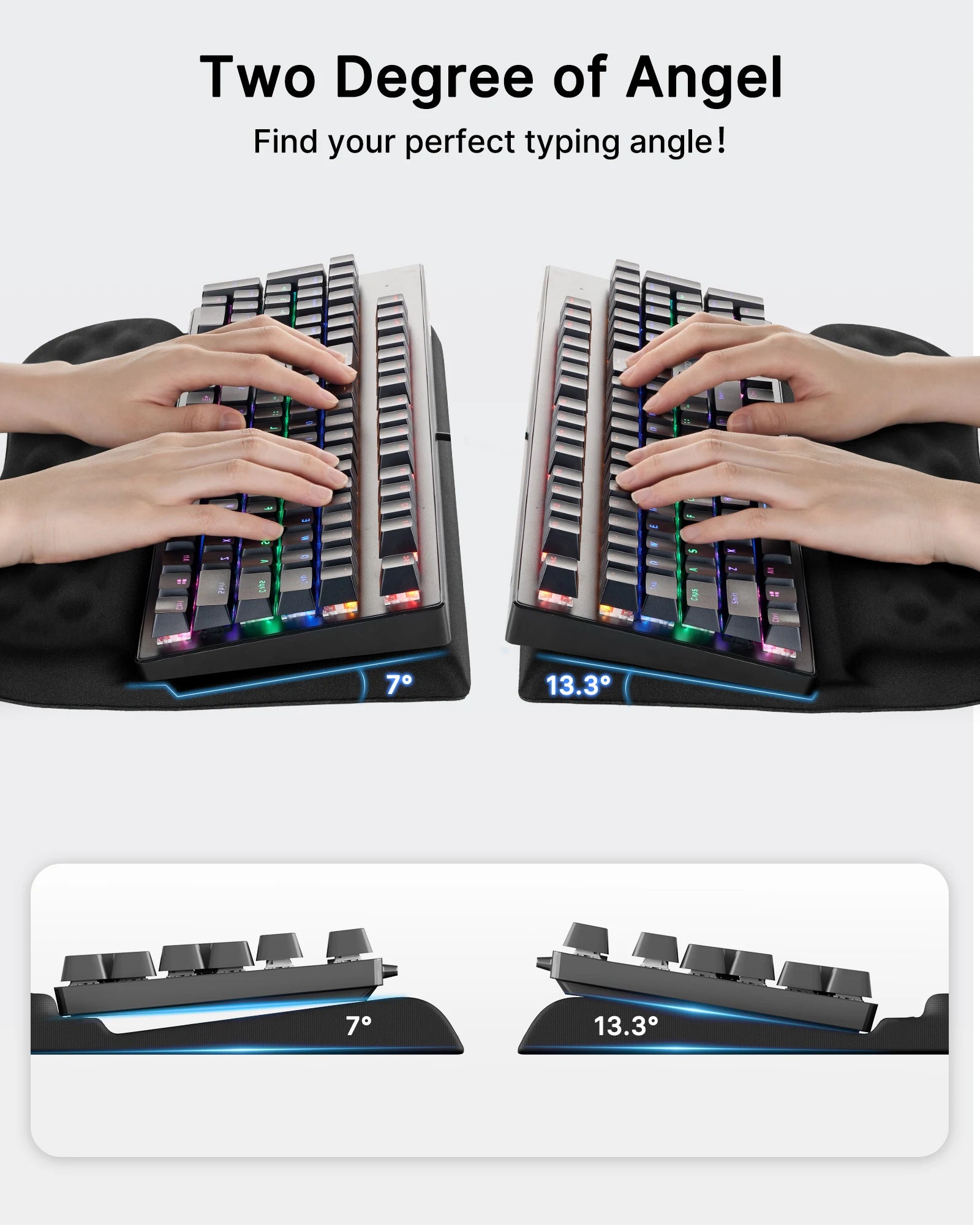 Computer Keyboard Wrist Rest for Desktop, 2 Angle Adjustment Ergonomic Keyboard Riser Holder Stand with Wrist Support for Office