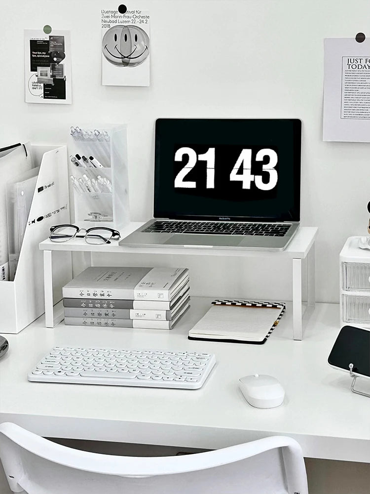 Desktop Cuter Monitor Riser Stand Office Desk Organizer Bookelf Storage Solution Simple Design Wood Material Tabletop Pl...