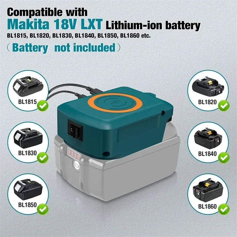 Wireless Charger Adapter for Dewalt 20V Battery,15W Max Wireless Charging Adapter with Type C &USB 2.1A Fast Charge Ports