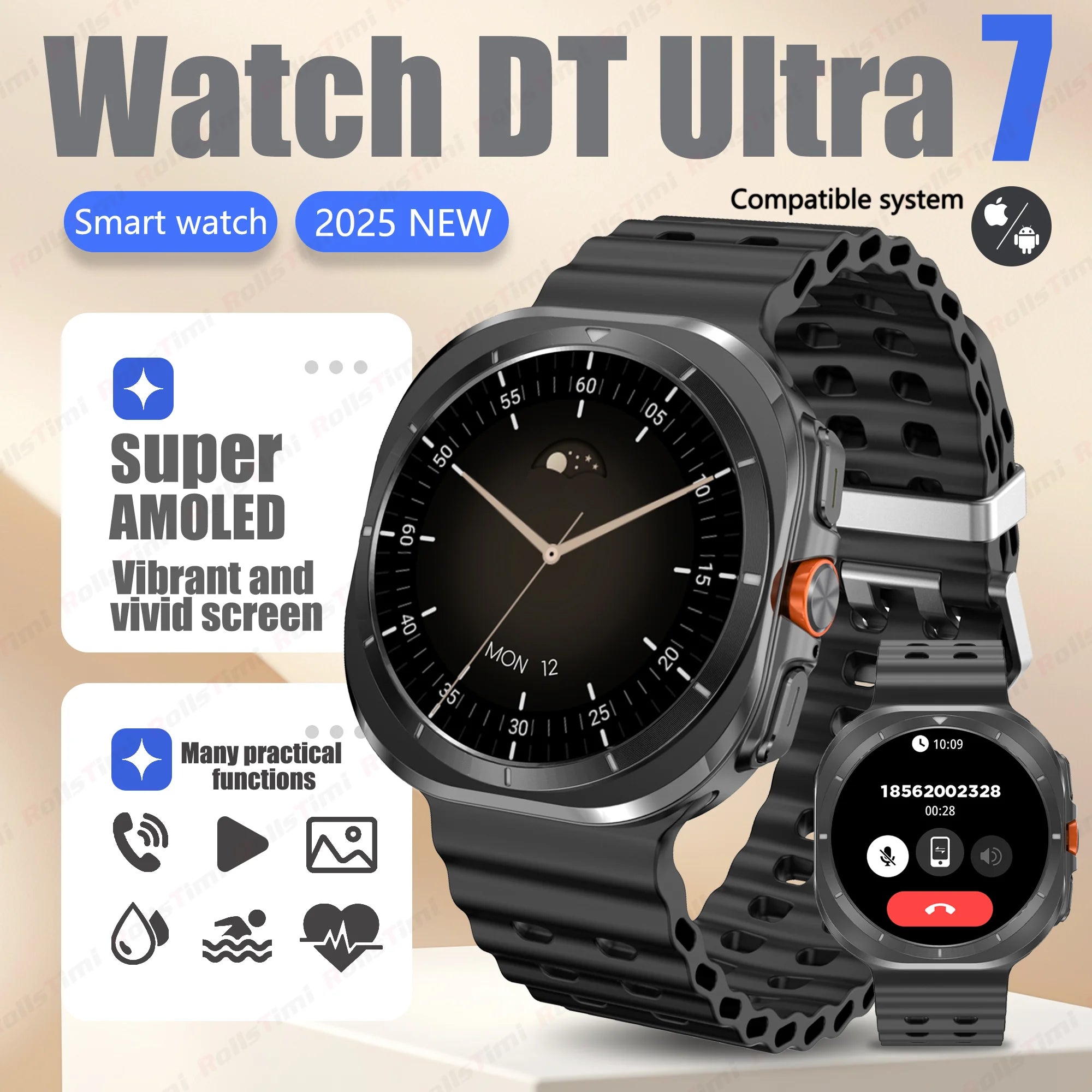 Smart Watch 7Ultra for Men ChatGPT Compass NFC 360*360 AMOLED Screen Heart Rate Monitor Bluetooth Call IP68 Waterproof Smartwat