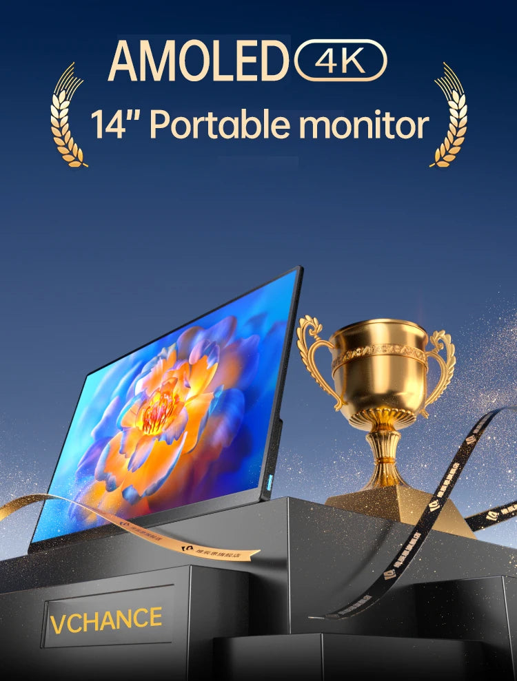 14'' 4K OLED Portable Monitor 16:10 3840*2400p 500Nits USB-C HDMI-Compatible External Gaming Monitor for PS5 Switch Laptop MacOS
