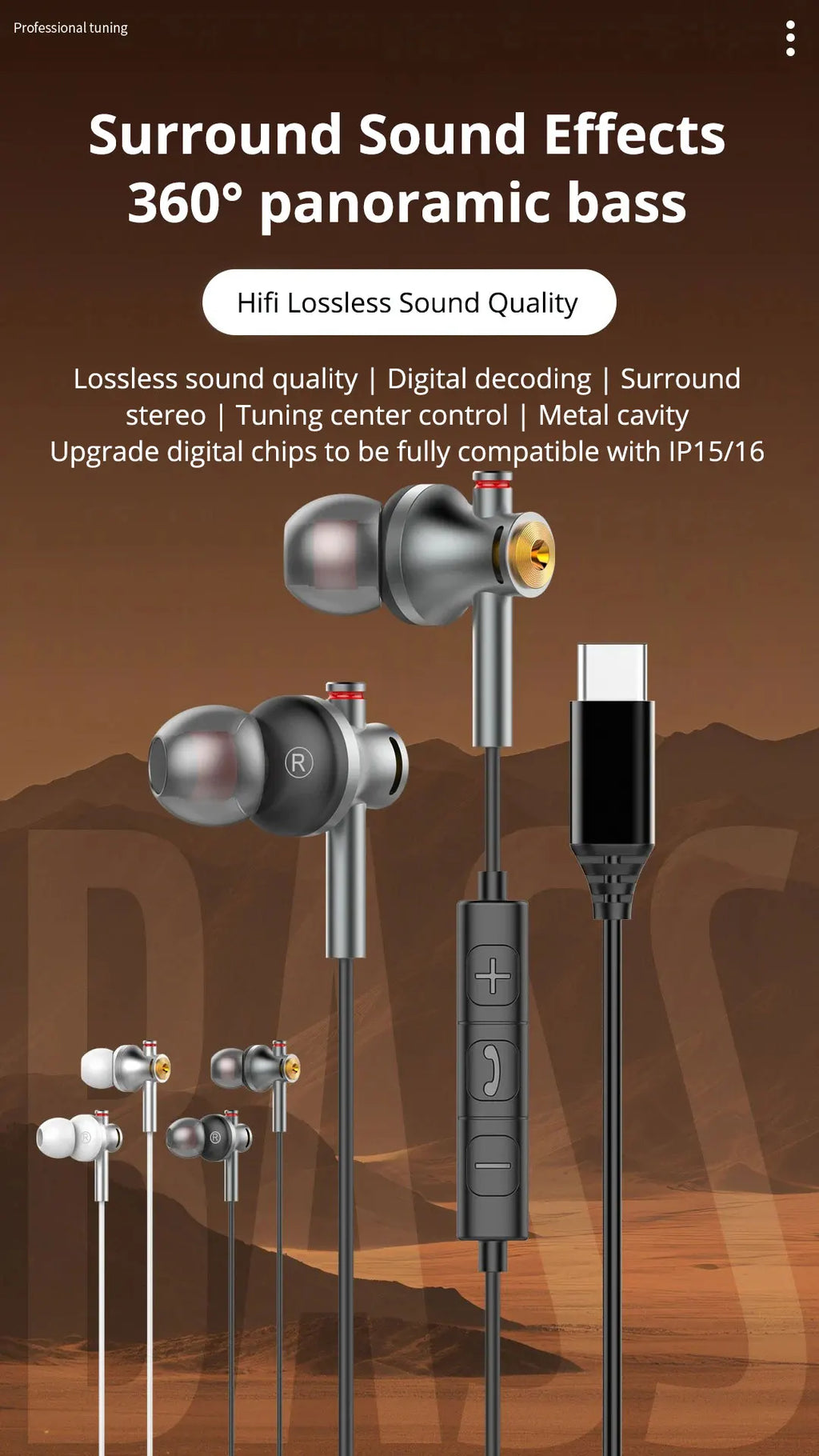 EARDECO 3.5mm/typec Gaming Earbud Wired Headphones In-ear Sport Music Wired Earphone Earbuds Bass with Mic Stereo Metal Running