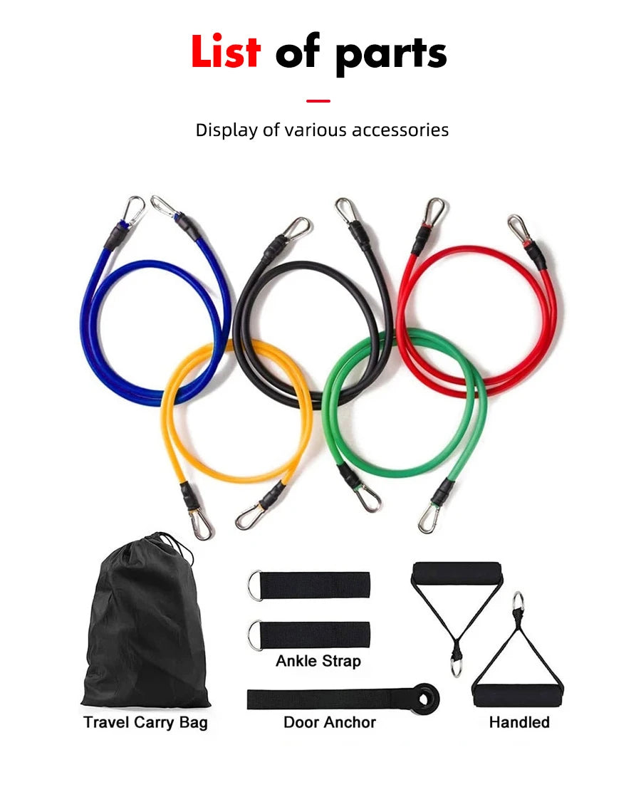 Resistance Elastic Bands Exercise Strength Training Fitness Bands with Door Anchor Handles Legs Ankle Straps for Home Workouts