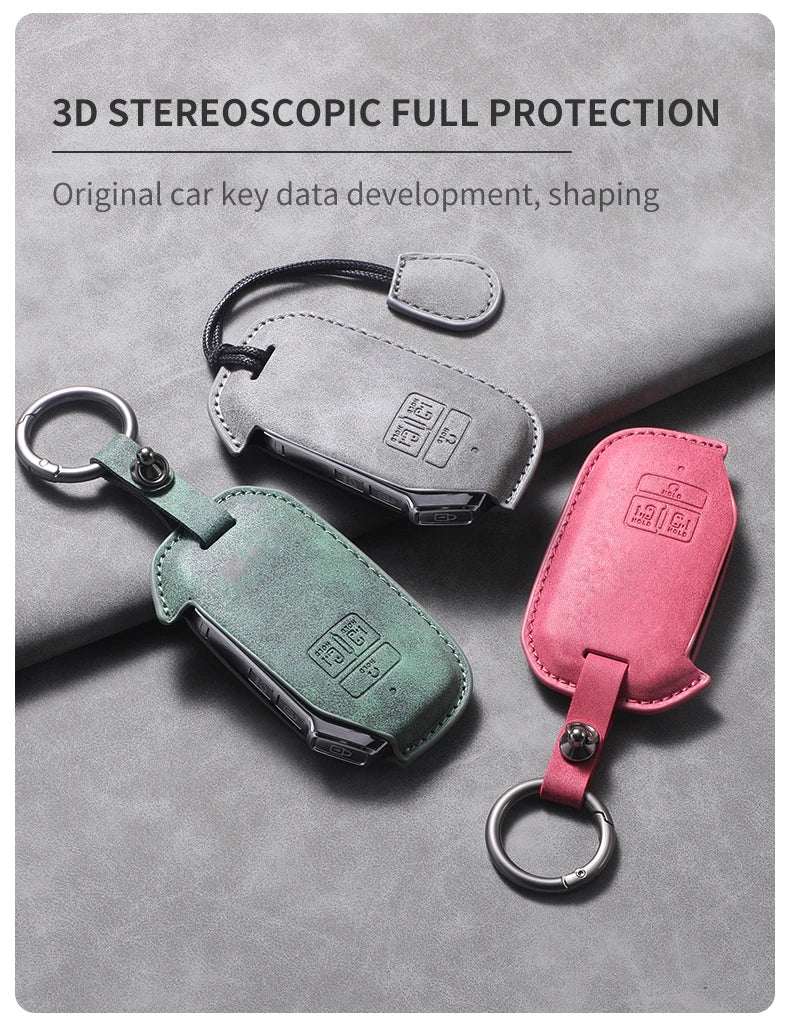 7 Bottons Leather Car Key Case Fob Cover For Kia Carnival K7 2021 2022 Car Remote Key Case Cover Shell Fob Keychian Accessories