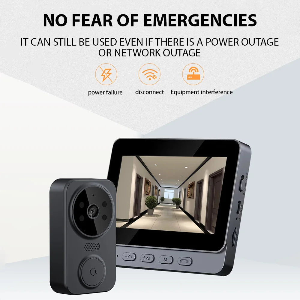 4.3 Inch IPS Screen Doorbell 2.4G Wireless Visual Intercom Doorbell Wireless Smart Video Monitoring Intelligent Doorbell Two-Way