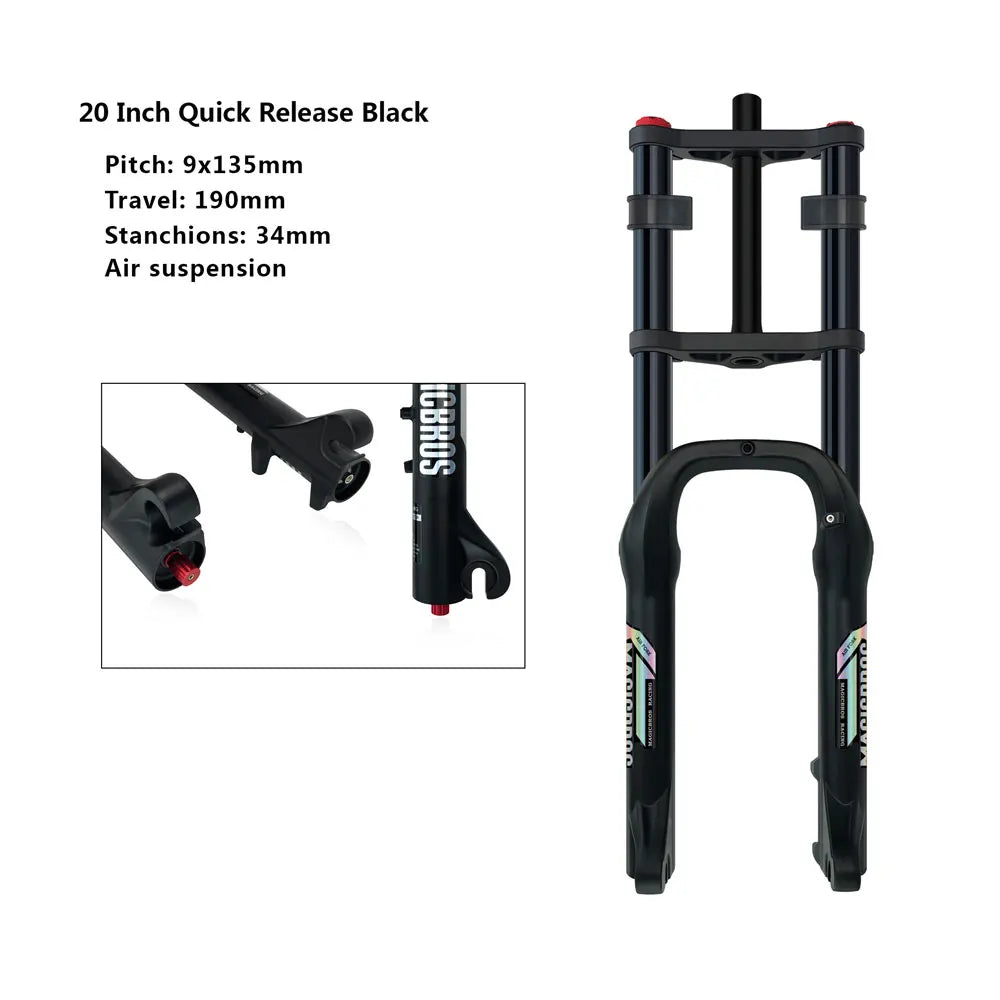 20x4.0 26*4.0 Dual Crown Motor Fork QR 9*135mm 15*135mm Beach Snow Bike Electric Fat Tire Bike Motorcycle Double Crown Air Fork