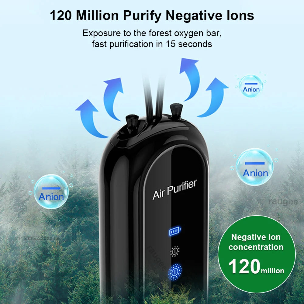 Air Purifier Negative Ion Generator Mini Hanging Neck Air Purifier Portable Air Freshener for Car Home Smoke PM2.5 Virus Remover