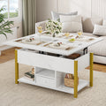 YITAHOME White Marble Lift Top Coffee Table 4 in 1 with Drawers Storage Converts to Dining Table for Living Room